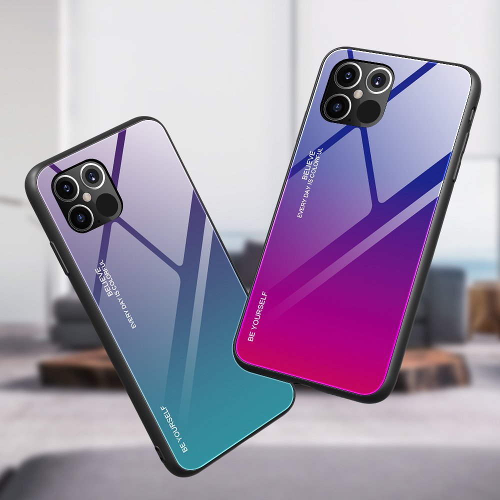 Gradient Glass Hoesje voor Apple iPhone 12 Pro Max - blauw/roze