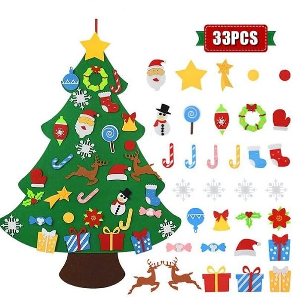 Vilten kerstboom met 33 decoraties - Groen