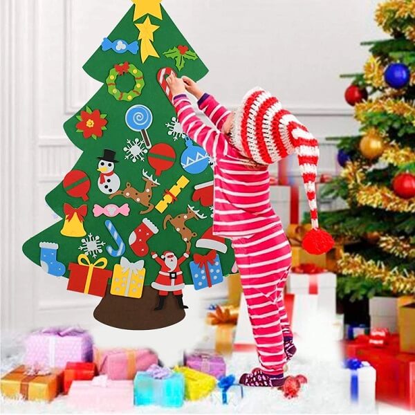 Vilten kerstboom met 33 decoraties - Groen