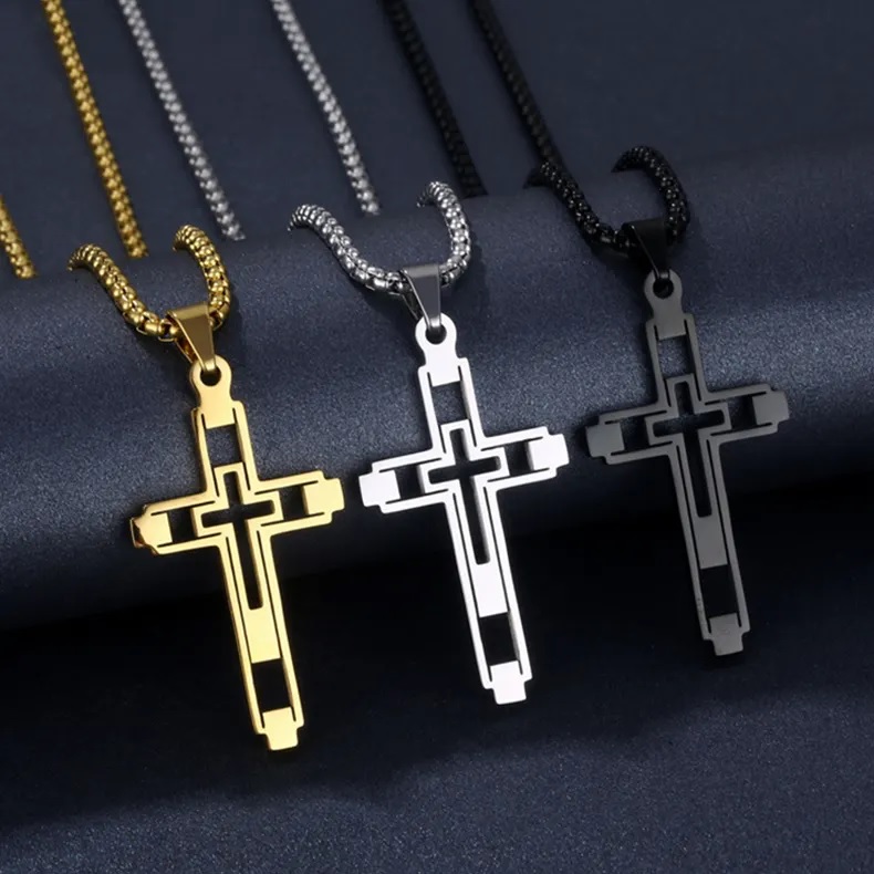 Halsketting EM-34152 Cross - Zwart