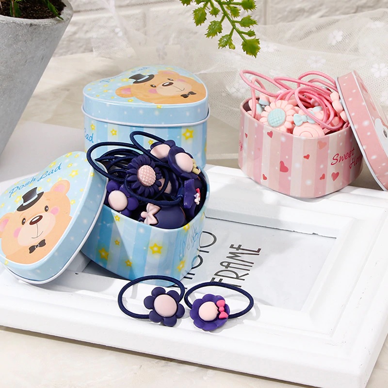 Haarelastiekjes met doos Flowers - Geel