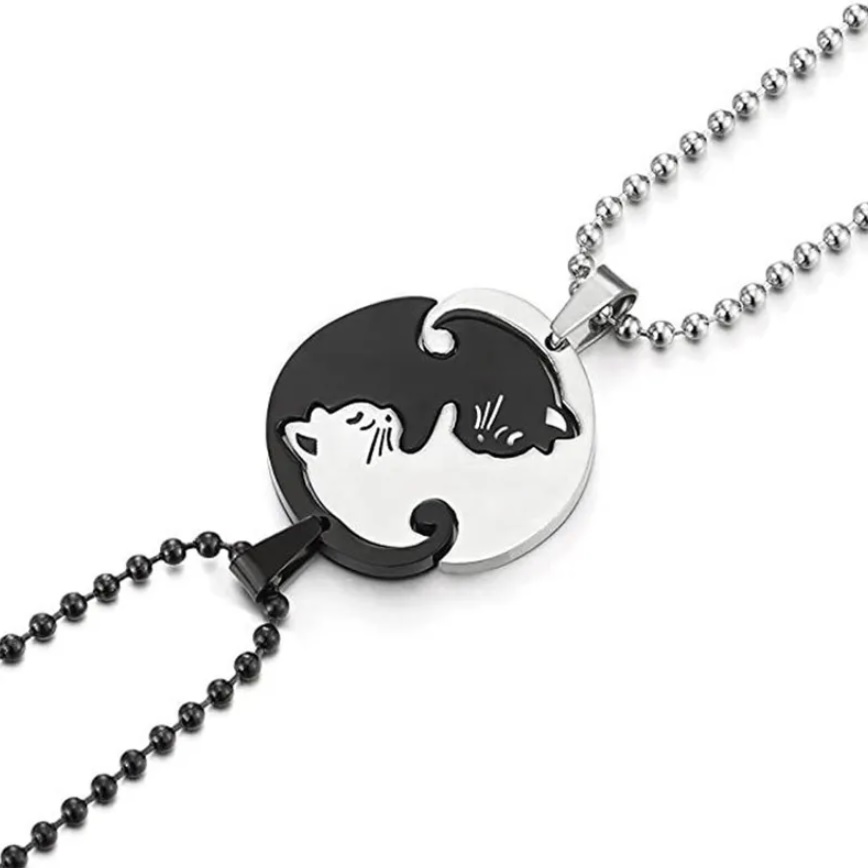Hanger aan ketting Double Cat - Heart / Zwart